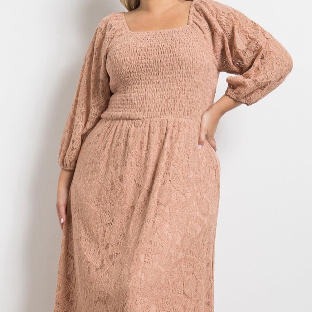 Polagram Blush Lace Midi Dress
